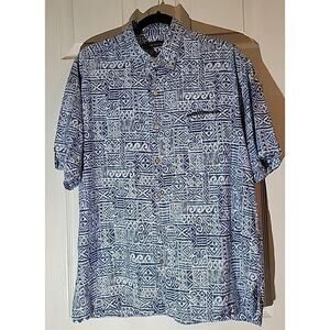 Vintage Tori Richard Medium Blue Waves Print Button Up Casual Beach